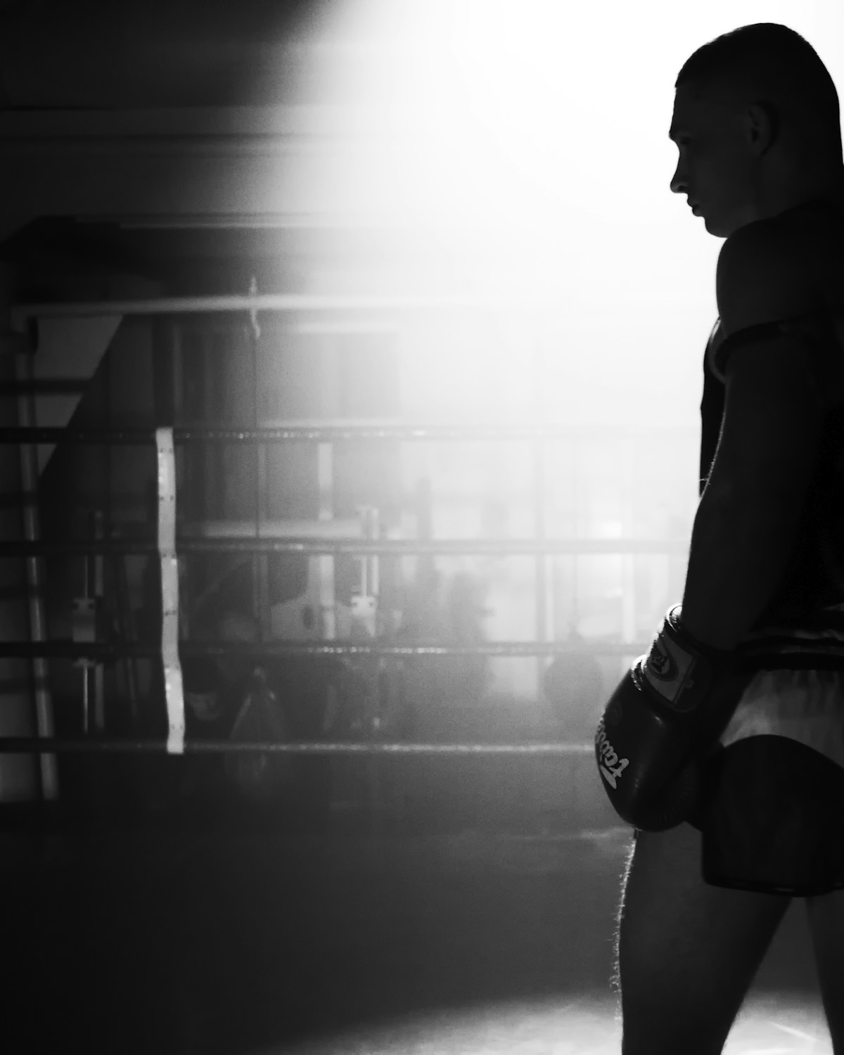 Combat sports athlete, black and white